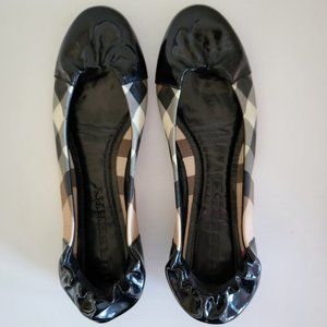 AUTHENTIC BURBERRY BALLET SHOES (PATENT LEATHER NOVA CHECK CANVAS